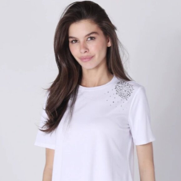 Parker & Rowe White Embellished Shoulder T-Shirt Top - Size XL - Picture 1 of 9